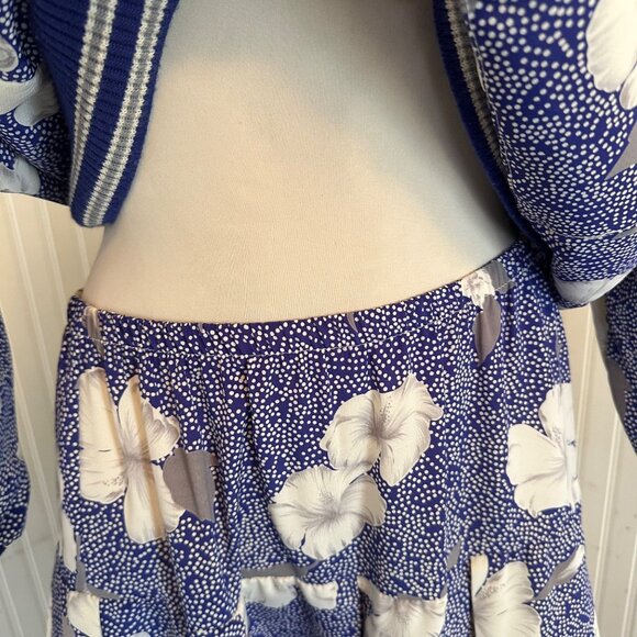 Vintage Evanna Blue white loral Skirt & Jacket Set 80s matching skirt set - Picture 4 of 11